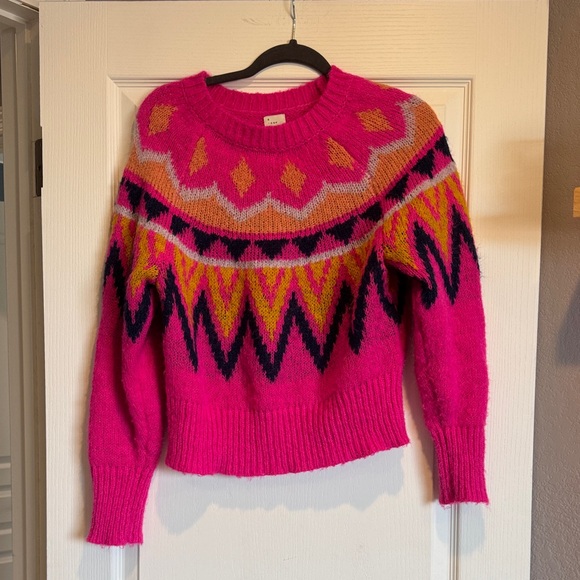 a new day Sweaters - a new day Vibrant Pink Sweater with Yellow and Black Patterns
